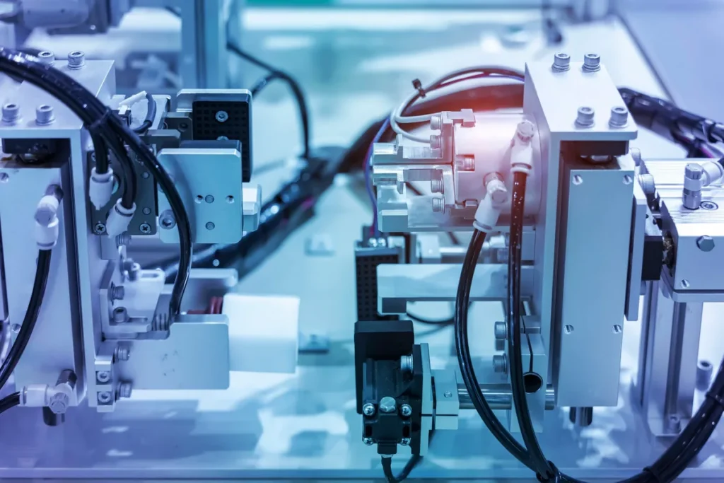 Pneumatic piston sucker unit on an automated industrial production line